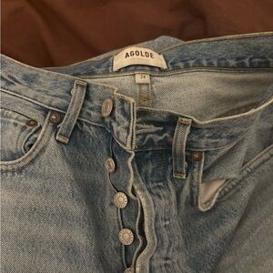 Agolde Light Wash Straight Leg Jeans with Button Fly